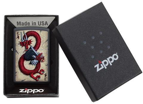 Zippo Dragon Ace Design Black Matte Pocket Lighter Zippo